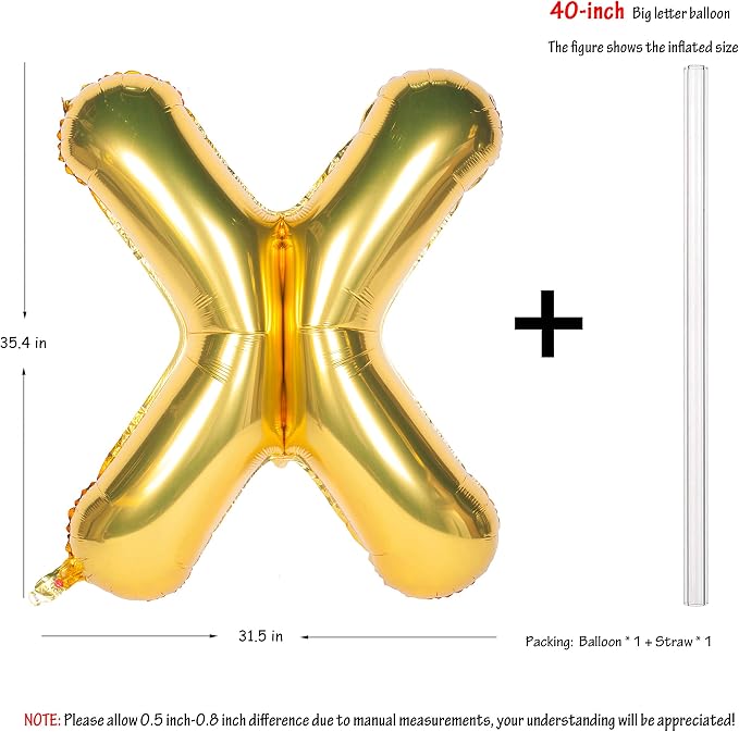 Letter Balloons 40 Inch Giant Jumbo Helium Foil Mylar Gold X | - Image 2