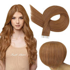 Full Shine Tape in Hair Extensions Human Hair Color 330 Copper Brown Tape in Extensions Human Hair Orange Seamless Skin Weft Invisible Extension for Women Add Length 22Inch 50G 20Pcs
