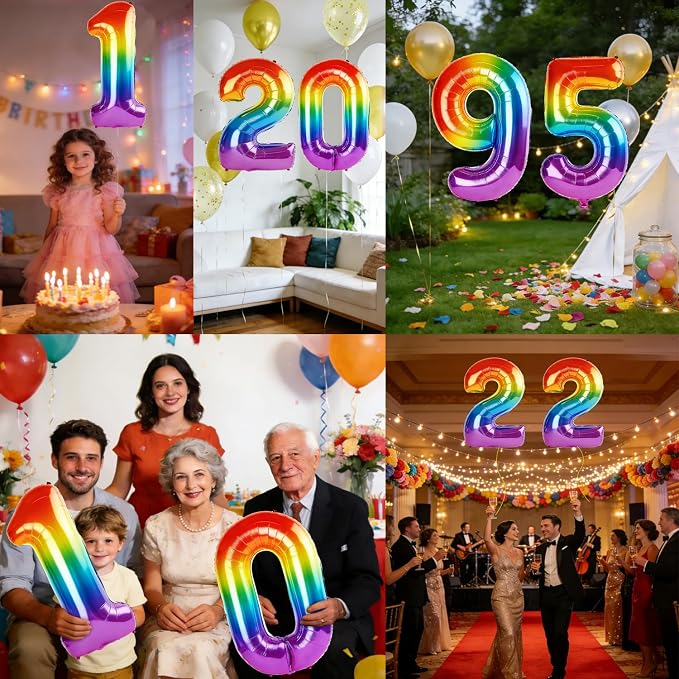 40 Inch Number 95 Balloons for 95th Birthday Party Decorations, 0-100 Rainbow - Image 7