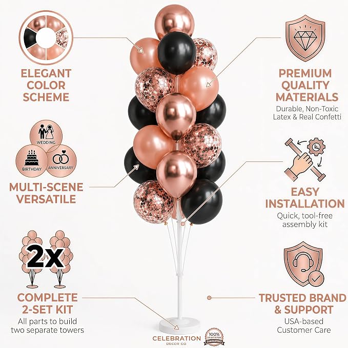 HIINS Rose Gold Black Balloon Column Kit Set of 2 - Image 2