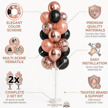 HIINS Rose Gold Black Balloon Column Kit Set of 2 - Image 2