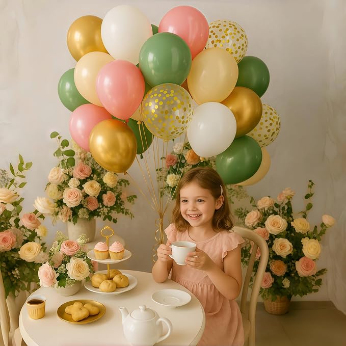 Sage Green and Dusty Pink Balloons, Retro Pink Muted Green White Gold Baby in - Image 3