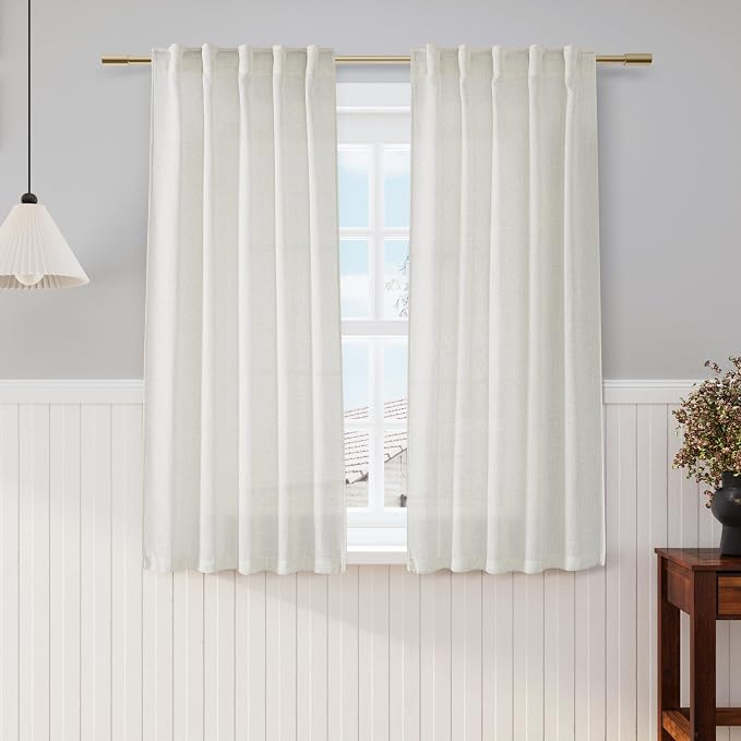 Cream Cafe Curtains 54 Inch Length Set 2 Panel Back Tab Pocket Semi Sheer Short by Nanspring