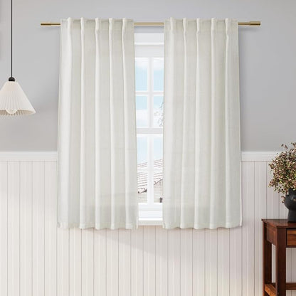 Cream Cafe Curtains 54 Inch Length Set 2 Panel Back Tab Pocket Semi Sheer Short by Nanspring