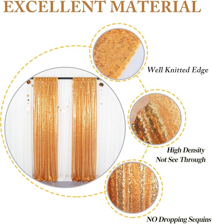 ShinyBeauty Gold Sequin Curtains 2 Panels 2FTx8FT - Image 4