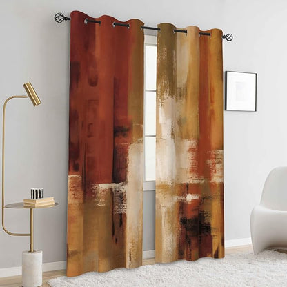 Asuexpect Burnt Orange Curtains 2 Panels Abstract Rust Curtain Room Darkening - Image 4