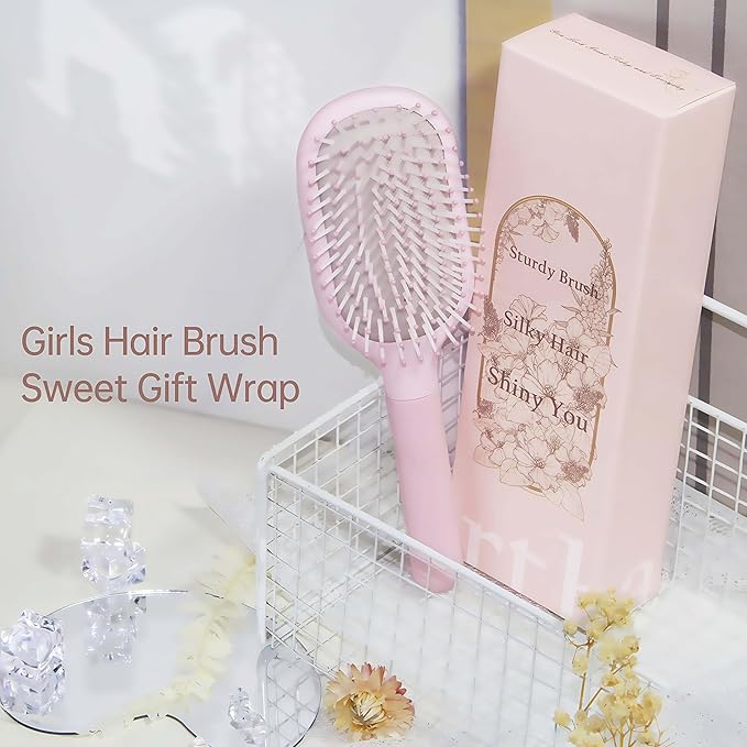 Hair Brush for Women, Detangler Brush Full Sized, Detangling Paddle Pain-free on All Hair Textures, Pink and Light Grey Cushion Base,1 Pack