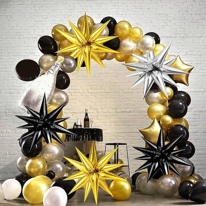 72PCS Gold Silver Black Star Balloons, Big 26 Inch Star Foil Metallic Mylar - Image 3