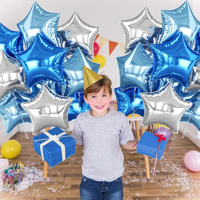 Blue Silver Star Foil Balloons, 18 Inch Metallic Stars Balloon - Image 7