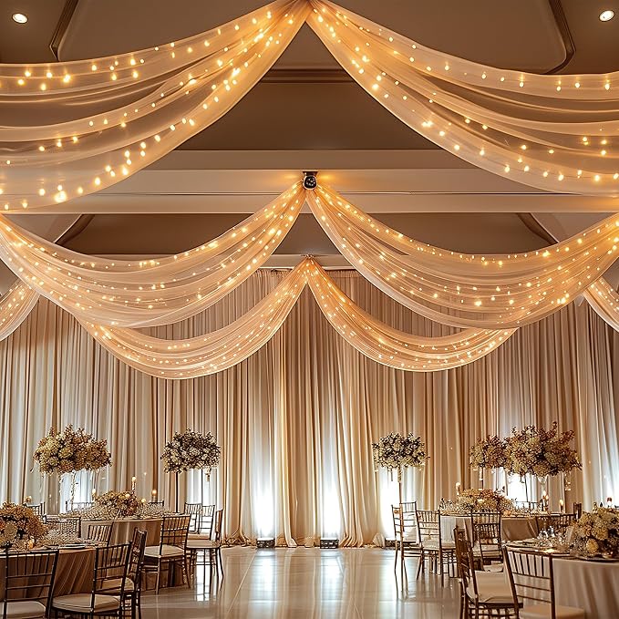 6 Panels Champagne Ceiling Drapes - Image 6