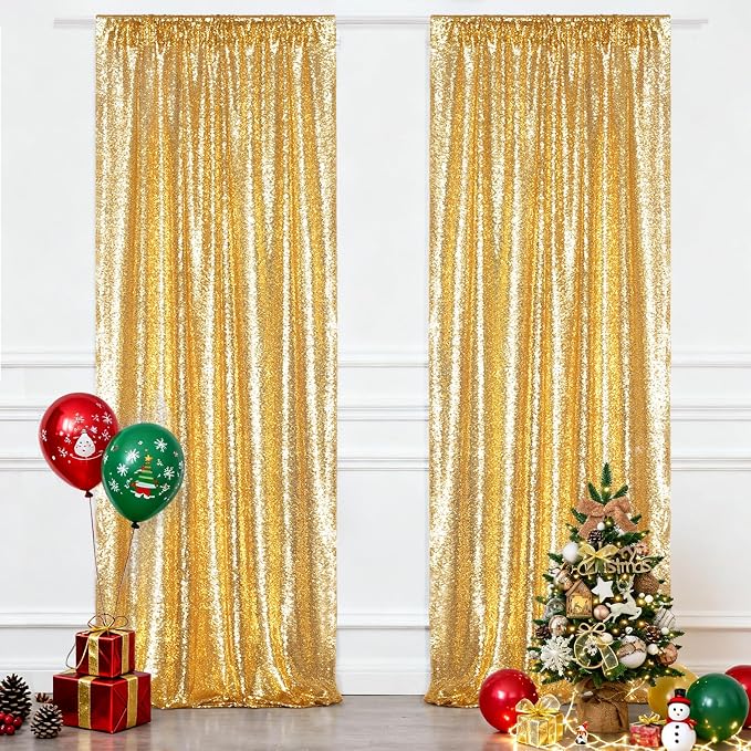 Eternal Beauty Gold 3mm Sequin Backdrop 2x8 Ft 2 Pack Wedding | Dense Sparkle - Image 2