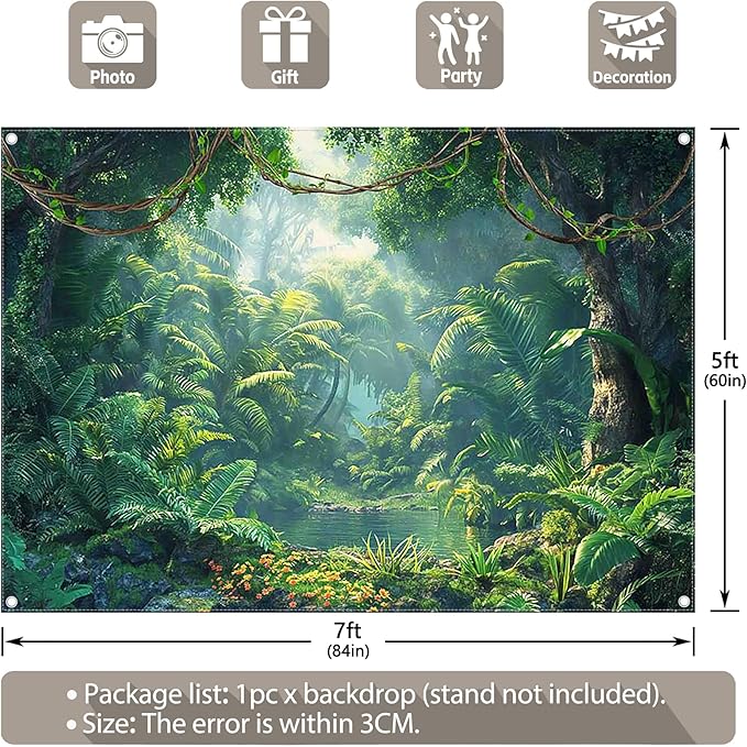 Fabric 7x5ft Jungle Forest Photography Backdrop Rainforest Banner | Tropical - Image 3