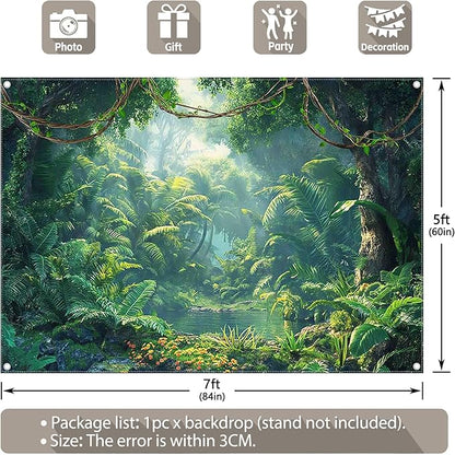 Fabric 7x5ft Jungle Forest Photography Backdrop Rainforest Banner | Tropical - Image 3
