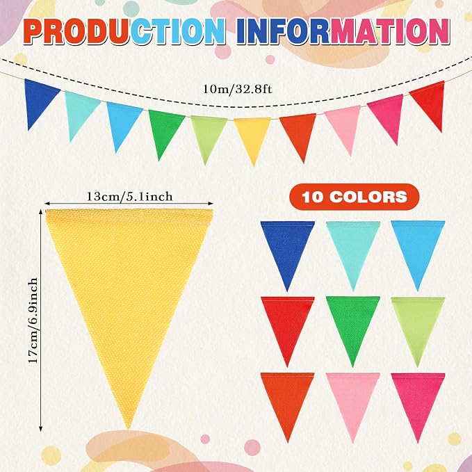 HESTYA 42 Pieces Colorful Pennant Banner Flag Multicolor Bunting Triangle - Image 2