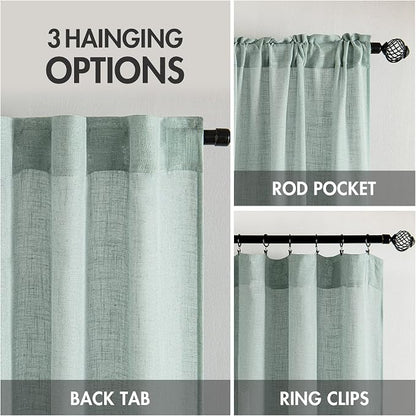 MIULEE Aqua Blue Linen Curtains 52x54 Inch 2 Panels - Image 3