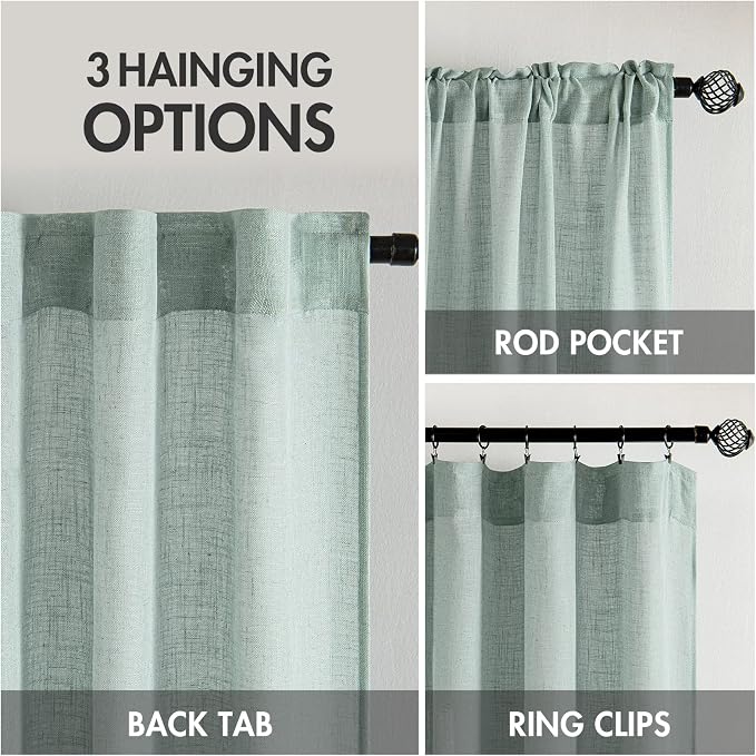 MIULEE Sea Green Linen Curtains 52x84 Inch - Image 3