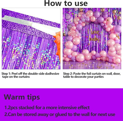 4 Packs Purple Foil Fringe Curtain, Baby Shower, Princess Bachelorette - Image 8