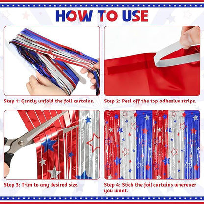 ZATAYE 2 Pack Red Silver Blue Foil Curtain Streamer Decorations | Red Silver - Image 4