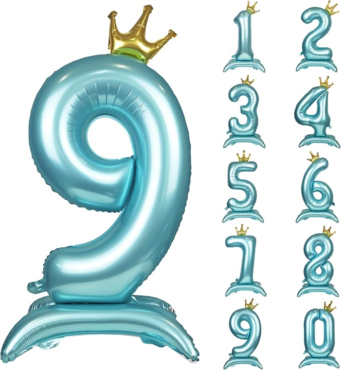 Blue Crown Number 9 Foil Balloon Standing Blue digital 9 Foil Balloon | by YOIOZAIZAI
