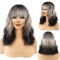 FAELBATY Short Brown Ombre Grey Wig Short Wave Bob Wigs for Women With Bangs Shoulder Length Synthetic Cosplay Party Wig for Girls Costume Wigs (12" 60R)