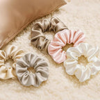 LILYSILK Silk Hair Scrunchies Ties for Frizz & Breakage Prevention 100% Mulberry Elastic Ponytail Holder 5PC (ivory+light coffee+pale pink+coffee+gravel gold)