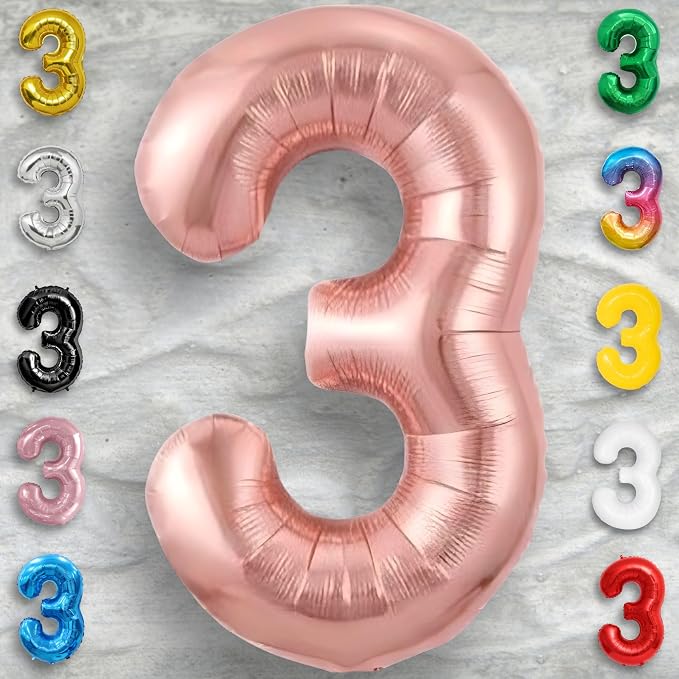 Rose Gold Number Balloon 3 Mylar Foil Macaron Balloons 16 inch - Image 6