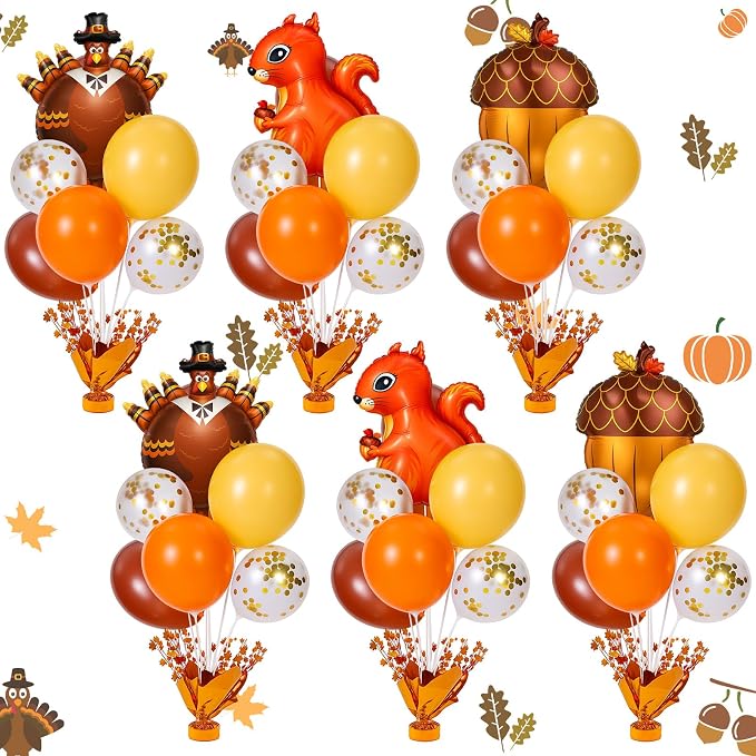 Civaner Thanksgiving Turkey Party Balloons Stand Kit 6 Sets, 36 Latex & 6 Foil by Civaner