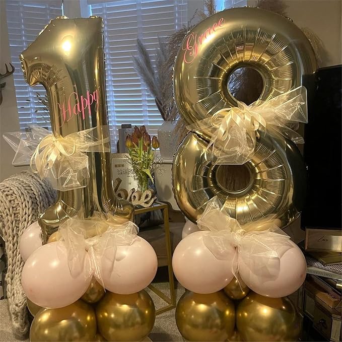 40'' Champagne Gold Number 7 Balloon, Self Inflating Foil Number Balloons Set - Image 5