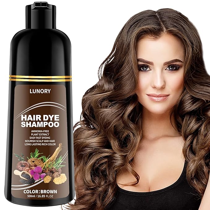 Brown Hair Dye Shampoo for 100% Gray Coverage - 3 IN 1 Hair Color Shampoo with Argan Oil & Ginseng, Ammonia & Paraben Free, Long Lasting Semi-Permanent Natural Color for Women & Men (500ml)