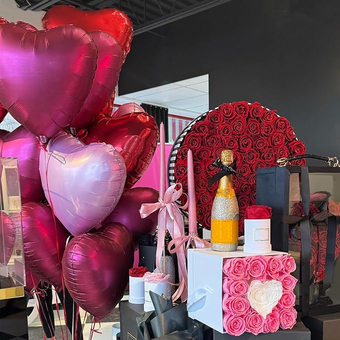 Wine Red Heart Balloons, 18 Inch 12 Pcs Burgundy Red and Pink Foil Heart - Image 3