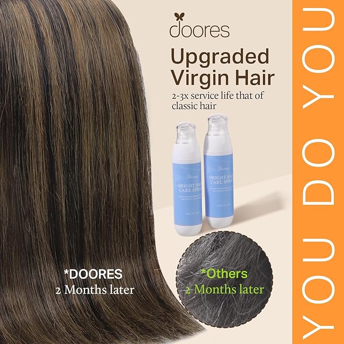 DOORES Clip in Hair Extensions, Balayage Dark Brown to Chestnut Brown 14 Inch 120g 7pcs, Remy Human Hair clip in Extensions Natural Straight