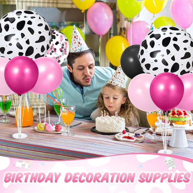2 Sets Pink Cow Birthday Party Decorations Cowgirl Table Centerpiece Rose Red - Image 7