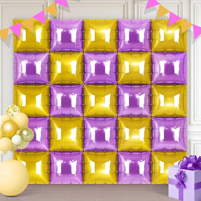 Gold and Purple Square Foil Balloons 25 Pcs Metallic Gold and Purple Balloons by Unknown