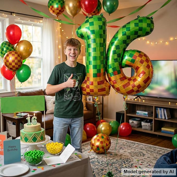 40 Inch Pixel Foil Number 16 Balloon - Image 4