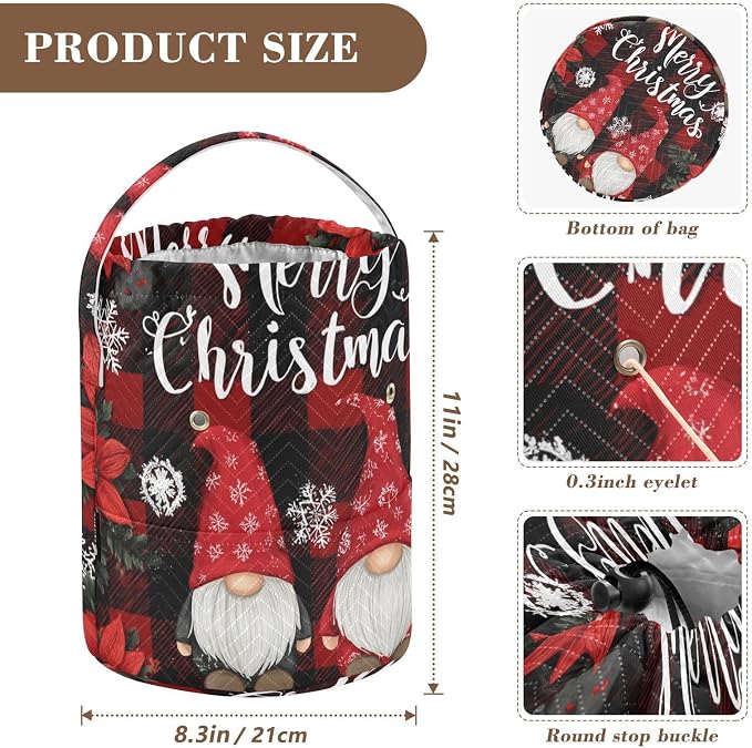 Red and Black Checkered Christmas Gnomes Yarn Bag Small Crochet Bag Drawstring - Image 3