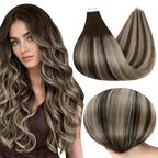 Full Shine Balayage Tape in Hair Extensions Human Hair Color 2/60/2 Remy Hair 22Inch Human Hair Extensions Tape in Extensions Straight Seamless Brazilian Hair for Women 50Gram 20Pcs