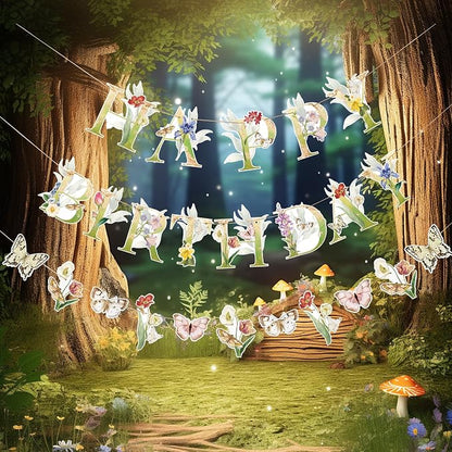 SUNBEAUTY Wildflower Butterfly Happy Birthday Banner Spring Floral Birthday - Image 9