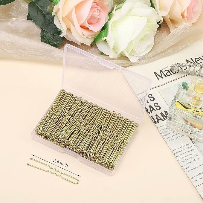 U Shaped Hair Pins, 200 Count for Women Lady Girls Bobby Pins French Historical Hair Pin Hair Styling Pins Hair Accessories, Blonde, 2.4 Inch