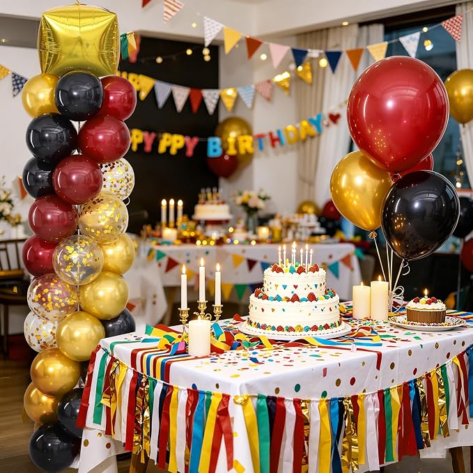 Black Burgundy Gold Balloons Column Stand 2 Sets, Balloon Towers | 102Pcs - Image 7