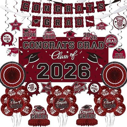Maroon Themed 2026 Graduation Decorations Set by Gatherfun