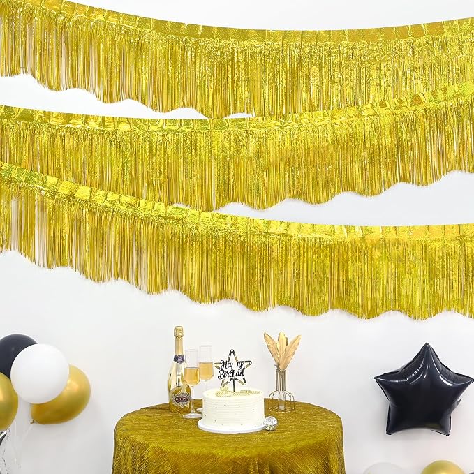 LOLStar Gold Foil Fringe Tinsel Garland, Tinsel Streamers Banner, 6 Pack | 60Ft - Image 7