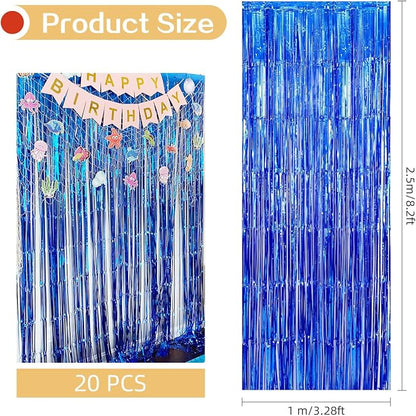 20 Pack Blue Foil Curtain Backdrop 3.2ft x 8.2ft Foil Fringe Backdrop Curtain - Image 3