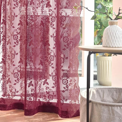 FINECITY Burgundy Lace Curtains - Image 6