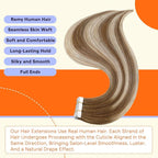 Full Shine Tape in 22 Inch Hair Extensions Real Human Hair Color 6/60/6 Balayage Extensions Remy Brown with Platinum Blonde Extensions Human Hair Natural Tape in Hair Extensions 20PCS 50grams
