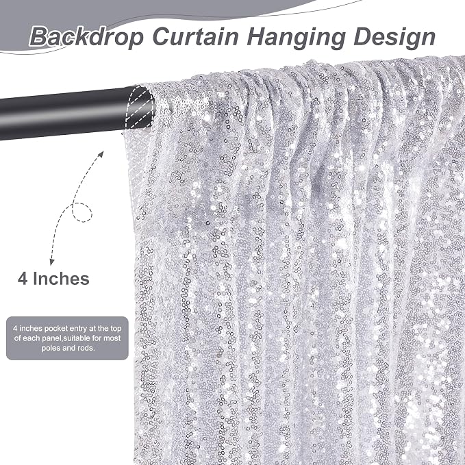 Silver Sequin Backdrop Curtains-2 Panels 2FTx8FT Silver Backdrop - Image 4
