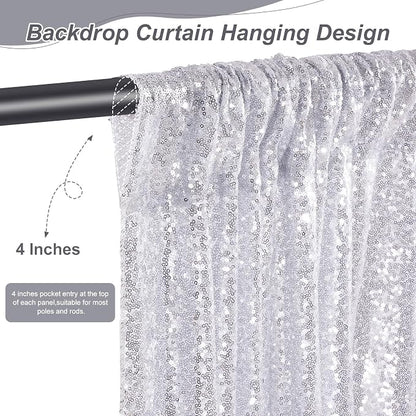 Silver Sequin Backdrop Curtains-2 Panels 2FTx8FT Silver Backdrop - Image 4