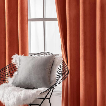 MIULEE Fall Burnt Orange Velvet Curtains 52 x 96 Inch Length Set of 2 | Grommet - Image 6