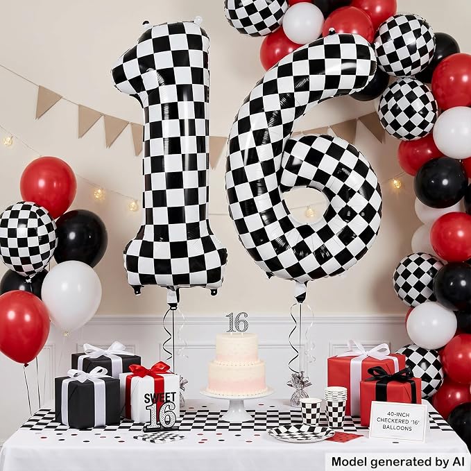 40" Checkered Number 16 Balloon - Image 3