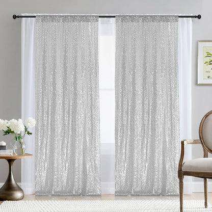 2×8FT-2PCS Silver Sequin Backdrop Curtains Panels, Photography Backdrop Glitter - Image 8