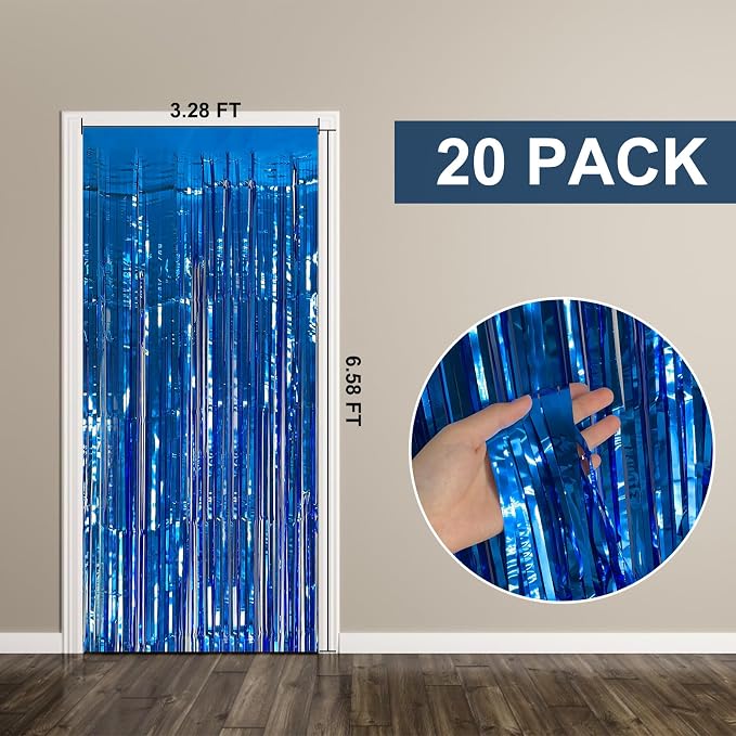 20 Pack Foil Curtain Backdrop Blue Metallic Tinsel Foil Fringe Curtains Photo - Image 7